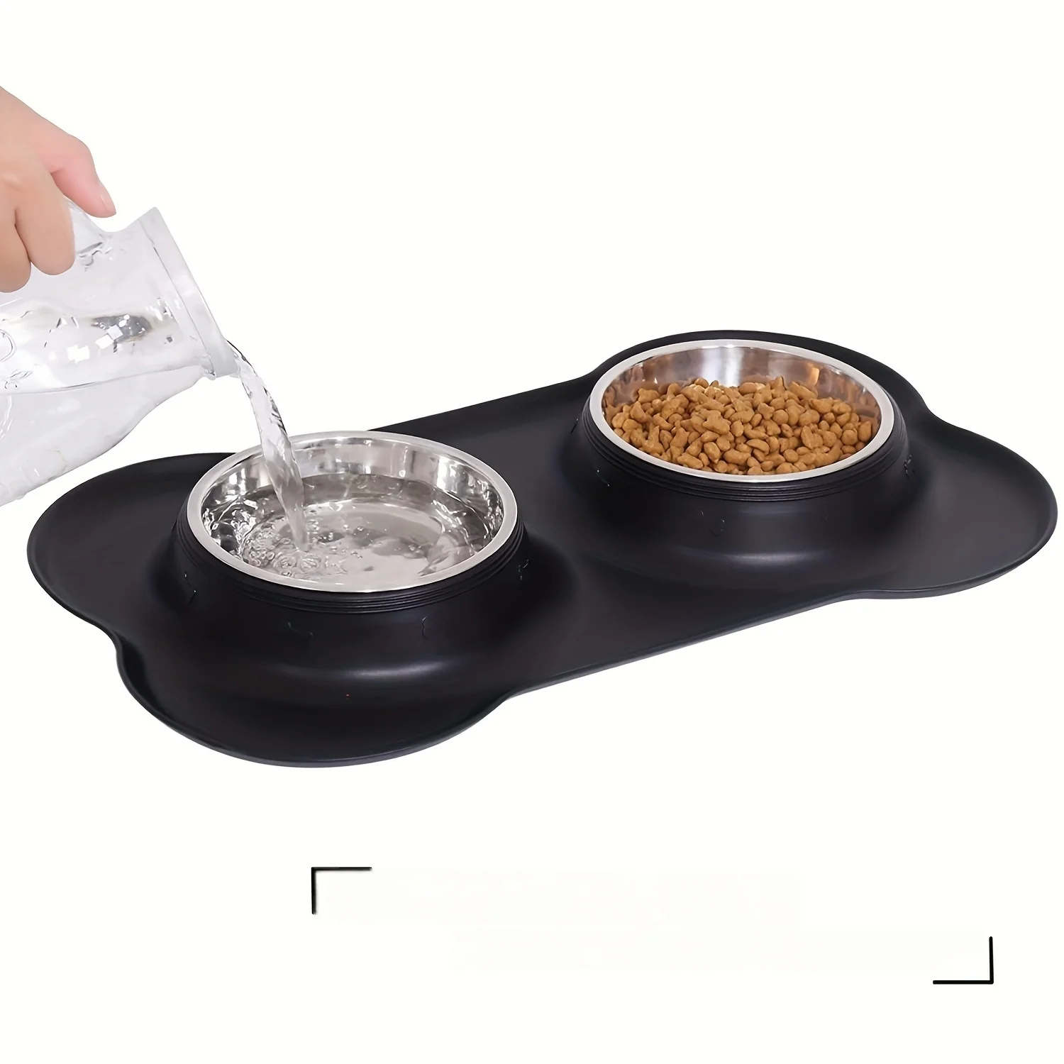 2-in-1 Dog Feeding & Watering Station, Thermoplastic Rubber Pet Bowl Mat with Stainless Steel Dual Bowls, Anti-Spill Pet Feeder, Includes Bowl Holder, Ideal for All Dog Breeds