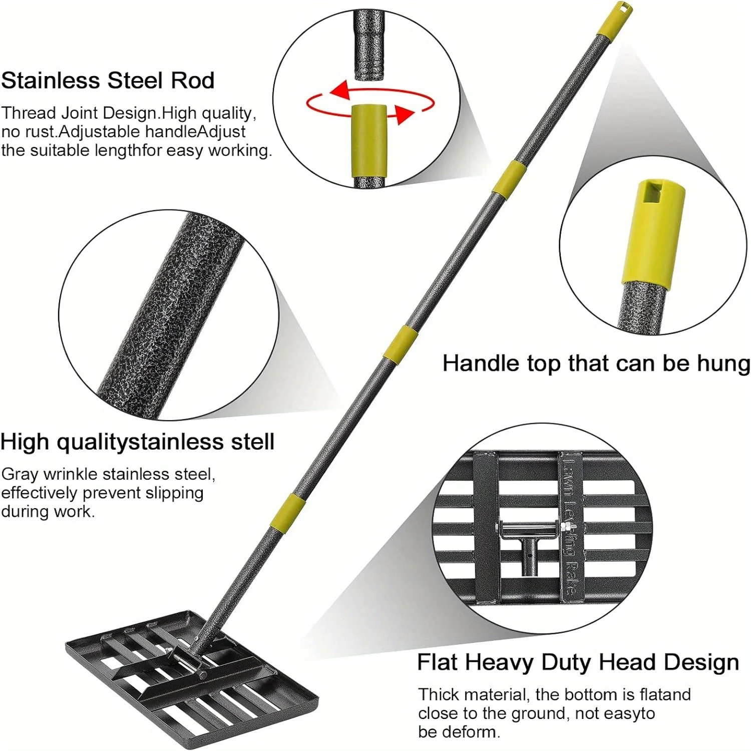 YEYEBEST Lawn Leveling Rake, 17X10 Heavy Duty Lawn Leveler Tool for Lawns with 5\u002F6FT Ergonomic Handle, Yard Garden Golf Course