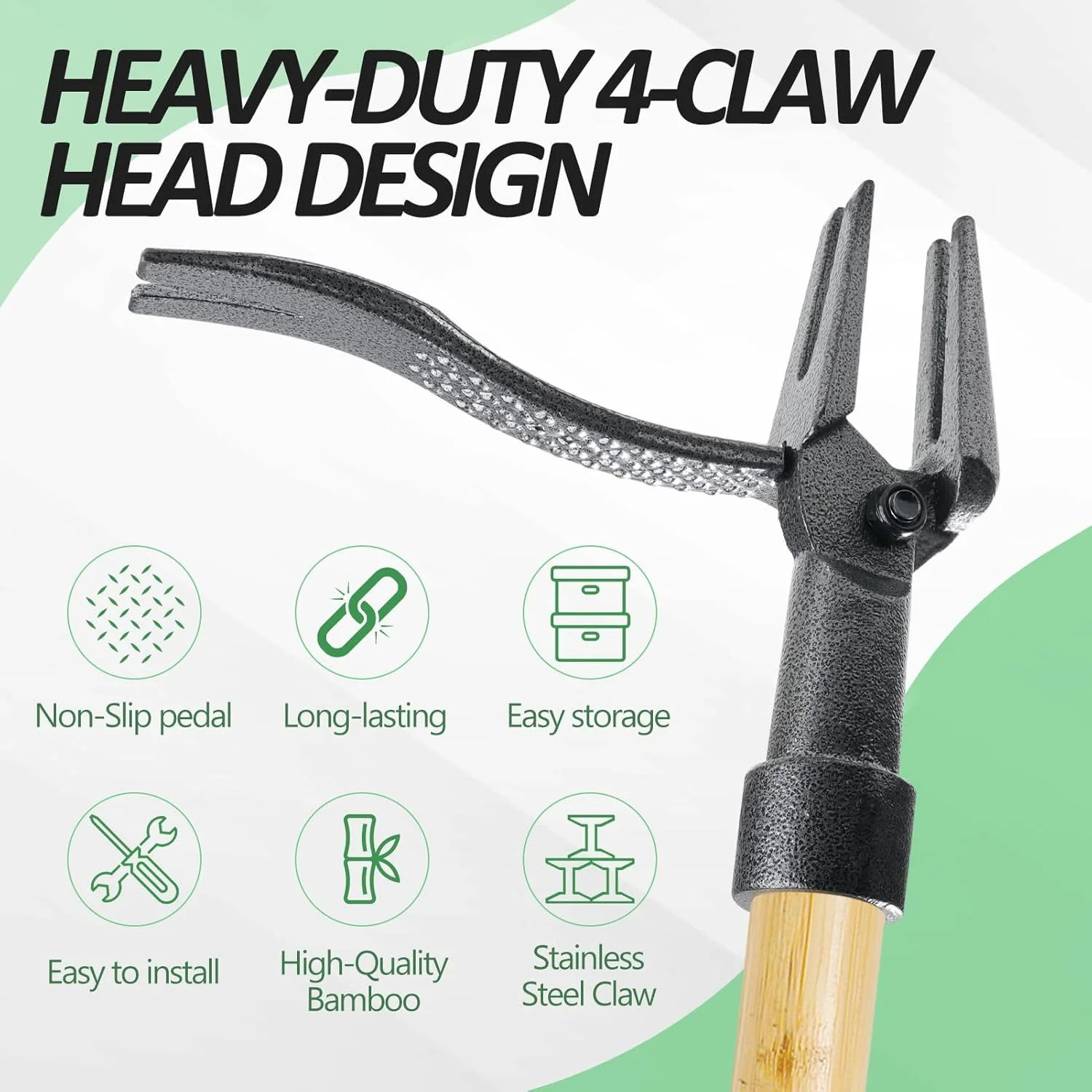 46'' Stand Up Weed Puller Tool with 4-Claw Steel Head and Bamboo Handle, No-Bend Weeder Tool for Lawn & Garden